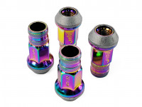 TPI гайки спортивные стальные 45мм М12*1.50 4шт c насечкой, с юбкой, радуга